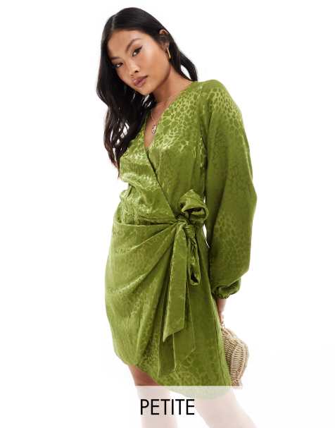 Never Fully Dressed Petite Vienna jacquard satin mini dress in green - view 1