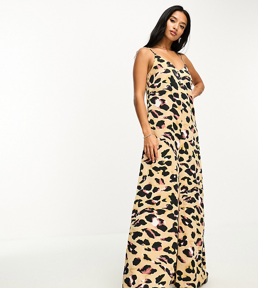 Never Fully Dressed Petite wide leg jumpsuit in leopard-Brown