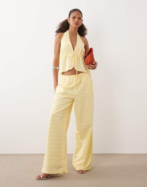 Never Fully Dressed pinstripe halter vest and pants with studs in lemon - view 1