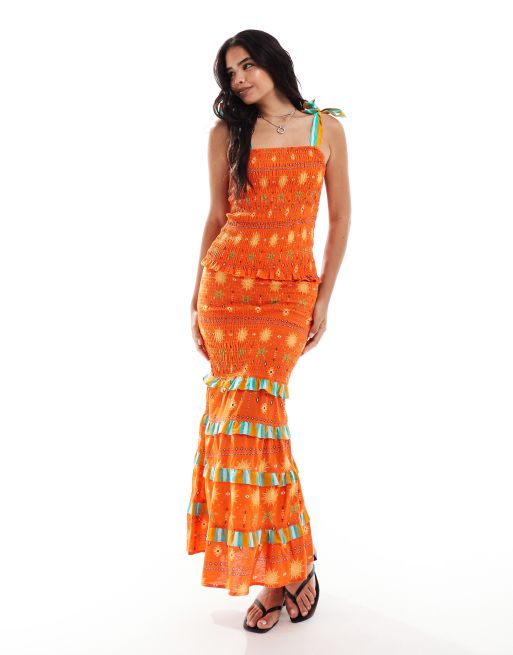 Never Fully Dressed Piper shirred tiered ruffle skirt in orange (part of a set)