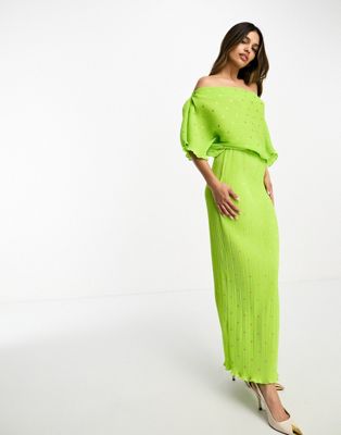 Never Fully Dressed plisse maxi dress in lime and gold