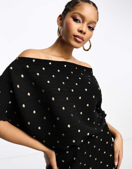 Polka Dot Off The Shoulder Maxi Dress