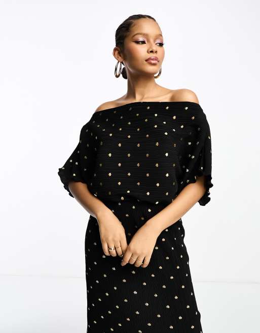 Polka dot best sale dress off shoulder