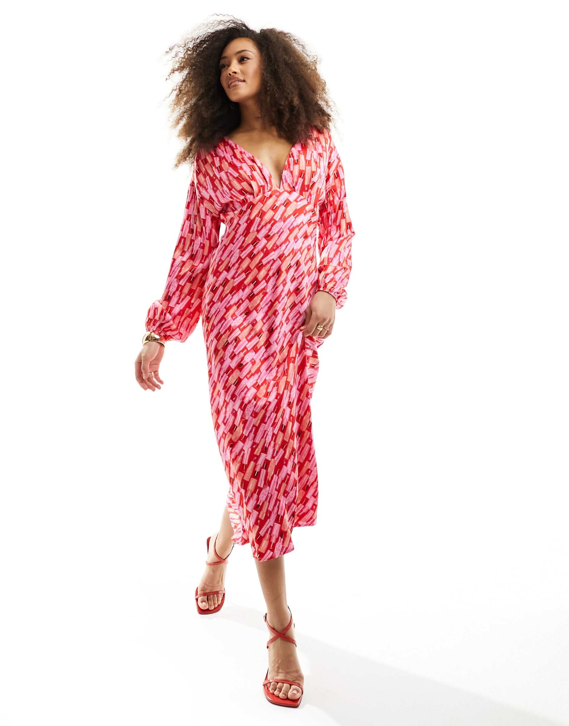 never fully dressed plunge maxi dress in makeup print