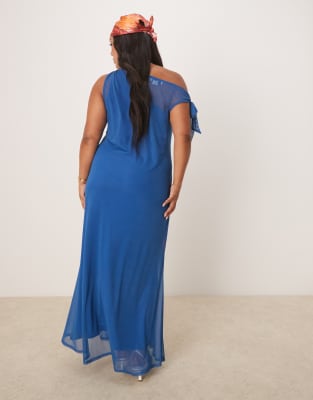 Never Fully Dressed Plus Asymmetric Off Shoulder Maxi Dress In Blue