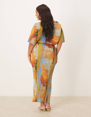 Never Fully Dressed Plus Asymmetric Plisse Maxi Dress In Multi