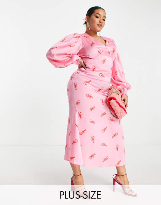 Never Fully Dressed Plus balloon sleeve maxi dress in lobster