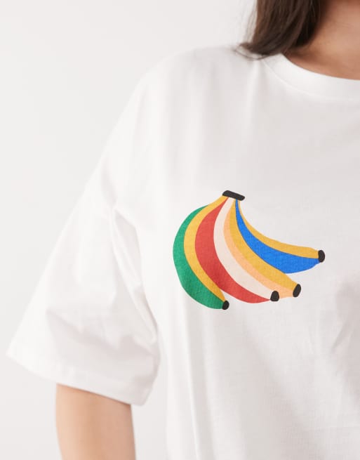 Never Fully Dressed Plus – Biały bawełniany T-shirt z nadrukiem bananów z przodu, 2 z 4