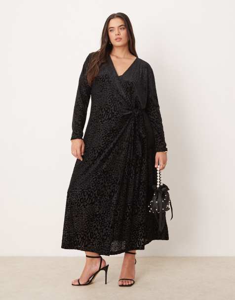 Never Fully Dressed Plus burnout velvet wrap midaxi dress in black - view 1