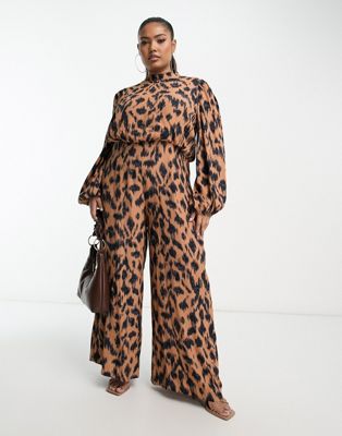 Never Fully Dressed Plus wide leg jumpsuit in leopard print - ASOS Price Checker
