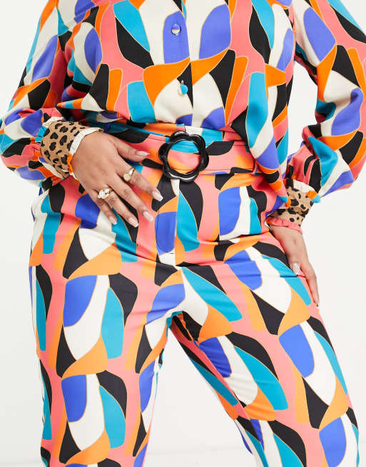 Never Fully Dressed Plus contrast belt pants in abstract leopard print (part of a set), 3 of 4