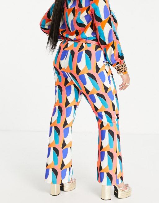 Never Fully Dressed Plus contrast belt trouser co-ord in abstract leopard print, 2 of 4