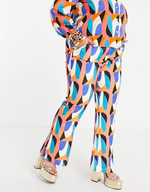Never Fully Dressed Plus contrast belt trouser co-ord in abstract leopard print, 4 of 4