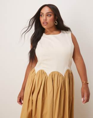 Never Fully Dressed Plus Contrast Drop Hem Midaxi Dress In Neutral