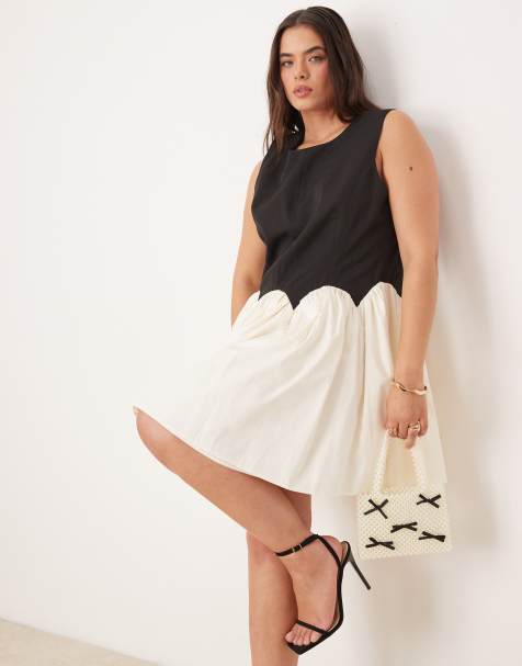 Never Fully Dressed Plus contrast drop hem mini dress in monochrome - view 1