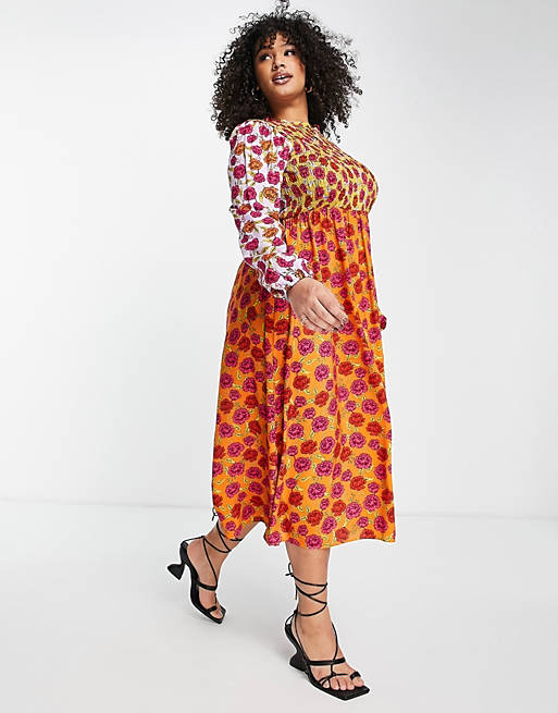 Dresses Never Fully Dressed Plus contrast floral maxi dress in lilac and yellow floral 