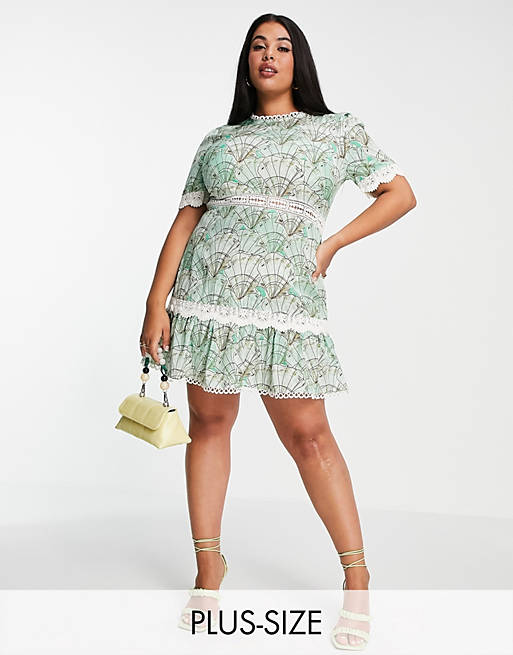  Never Fully Dressed Plus contrast lace mini dress in mint sea shell 
