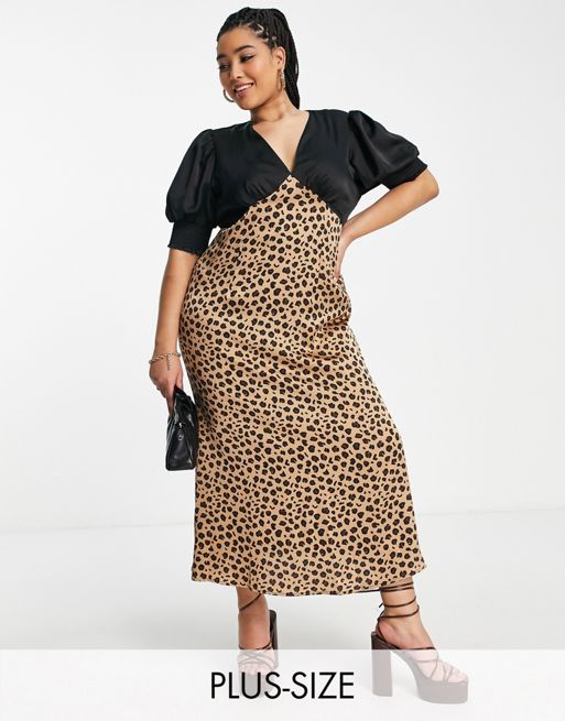 Never Fully Dressed Plus contrast puff sleeve maxi dress in black ...