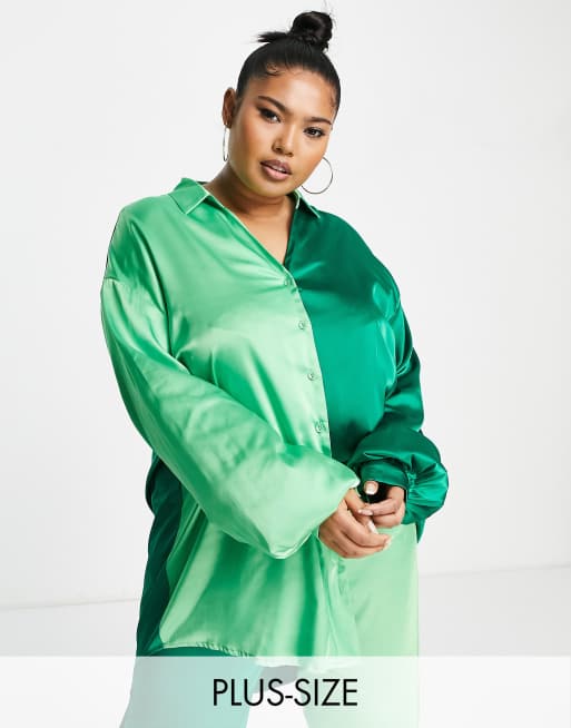 Never Fully Dressed Plus contrast shirt in green color block - part of a set