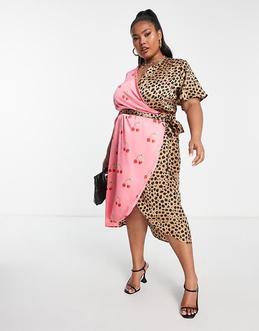 Casual Street Leopard Print Flowers Contrast O Neck Wrapped Skirt Dresses Casual Street Leopard Print Flowers Contrast O Neck Wrapped Skirt Dresses
