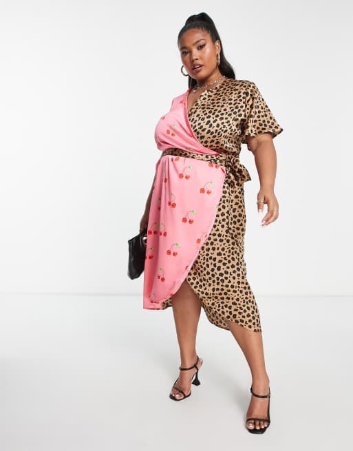 Casual Street Leopard Print Flowers Contrast O Neck Wrapped Skirt Dresses
