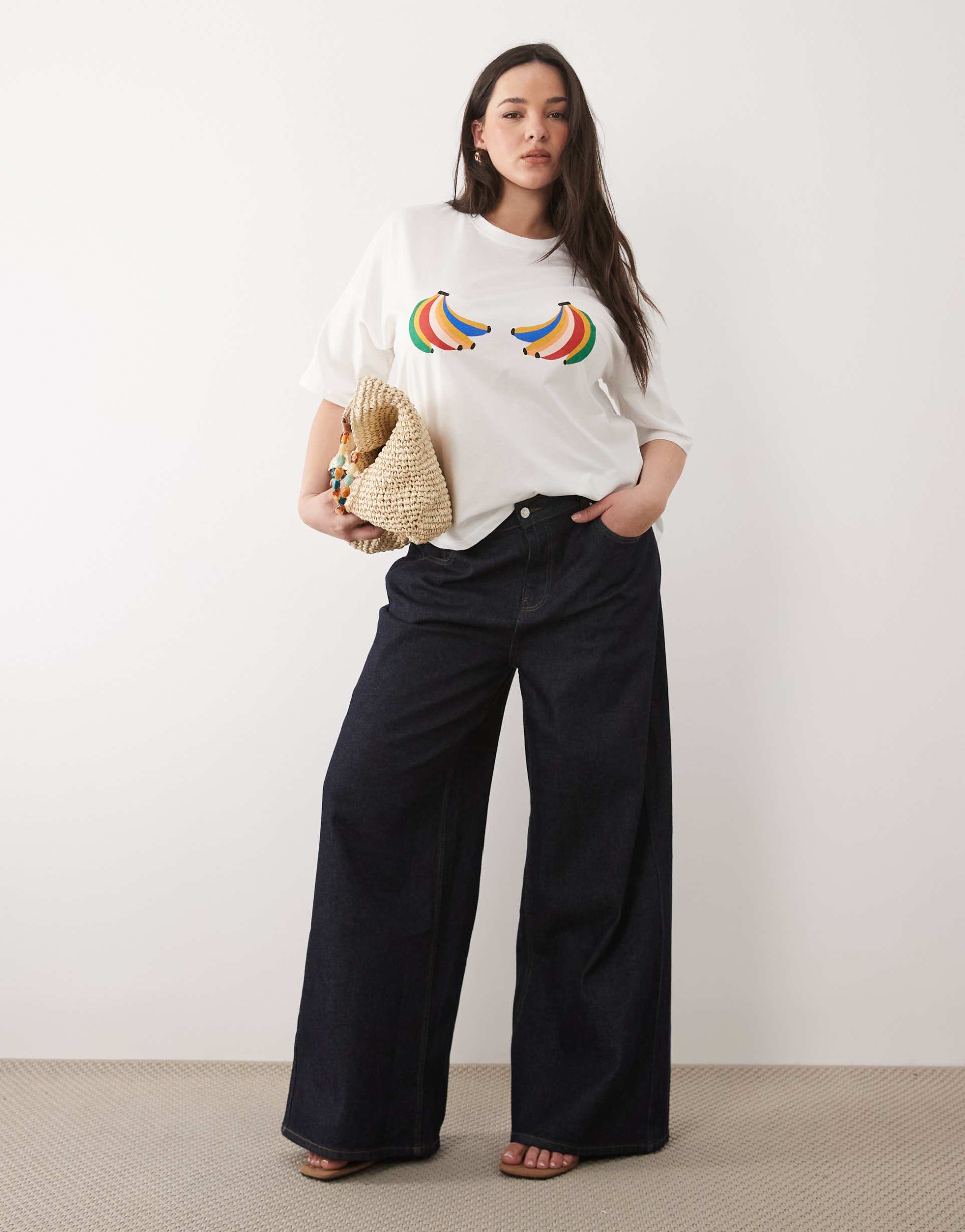 never fully dressed plus cotton banana front print t-shirt in white