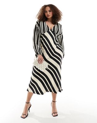 Never Fully Dressed Plus crochet balloon sleeve maxi dress in monochrome stripe