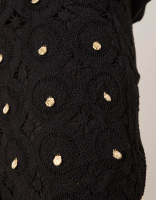 Never Fully Dressed Plus crochet longline shirt dress in black
