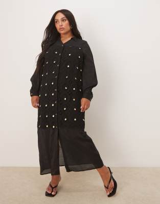 Never Fully Dressed Plus crochet longline shirt dress in black