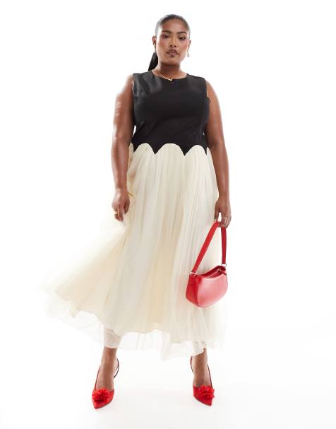 Never Fully Dressed Plus drop hem midaxi dress in black and cream - view 1