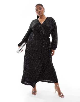 Never Fully Dressed Plus Embellished Wrap Midaxi Dress In Black