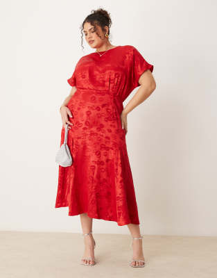 embossed satin midaxi dress in red