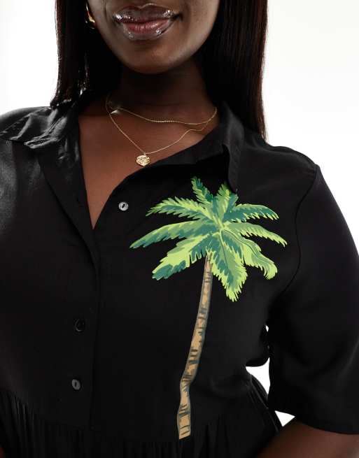 Never Fully Dressed Plus embroidered contrast stitch midaxi shirt dress in  black | ASOS