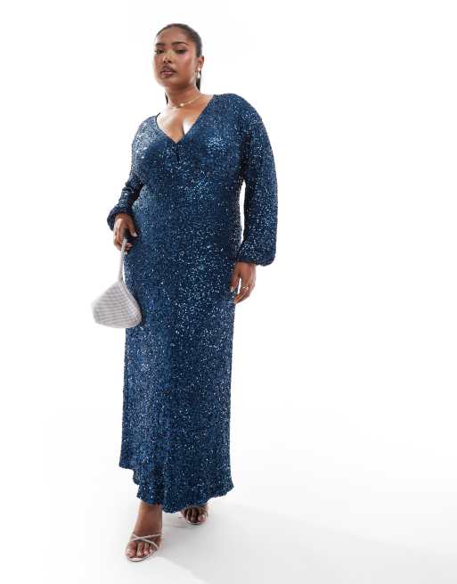 Never Fully Dressed Plus - Emma - Maxi jurk met lovertjes in groenblauw