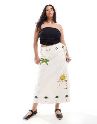 Jaspre midaxi skirt in holiday print-White