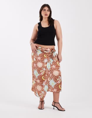 Never Fully Dressed Plus Jaspre Midi Wrap Skirt In Brown