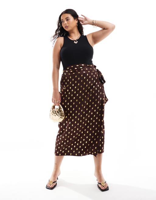 Never Fully Dressed Plus - Jaspre - Midirok in chocoladebruin met gouden stippen