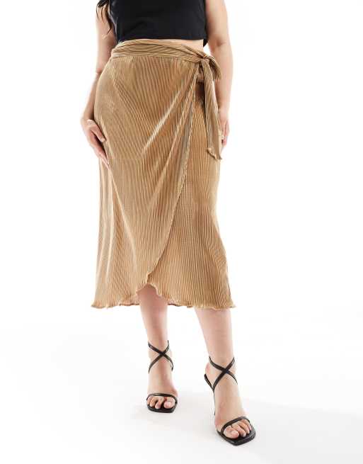 Never Fully Dressed Plus – Jaspre – Plissierter Midirock in Gold