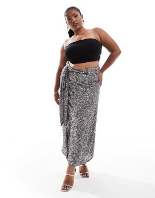 Never Fully Dressed Plus Jaspre sequin maxi skirt in charcoal - view 1