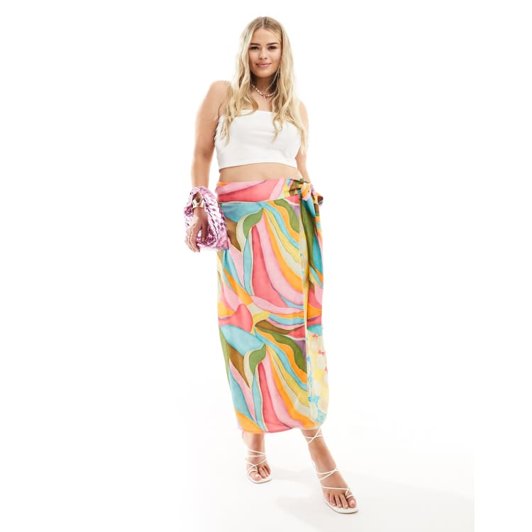 Never Fully Dressed Plus Jaspre wrap midaxi skirt in abstract