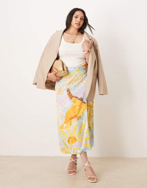 Never Fully Dressed Plus Jaspre wrap midaxi skirt in mixed print