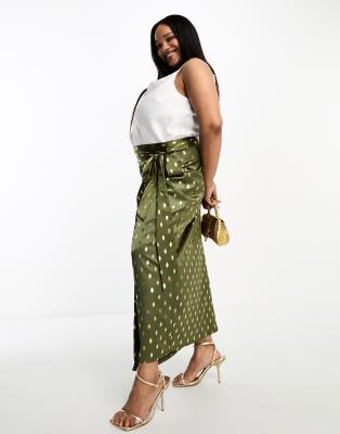 Never Fully Dressed Plus Jaspre wrap midi skirt in khaki gold fleck (part  of a set) | ASOS