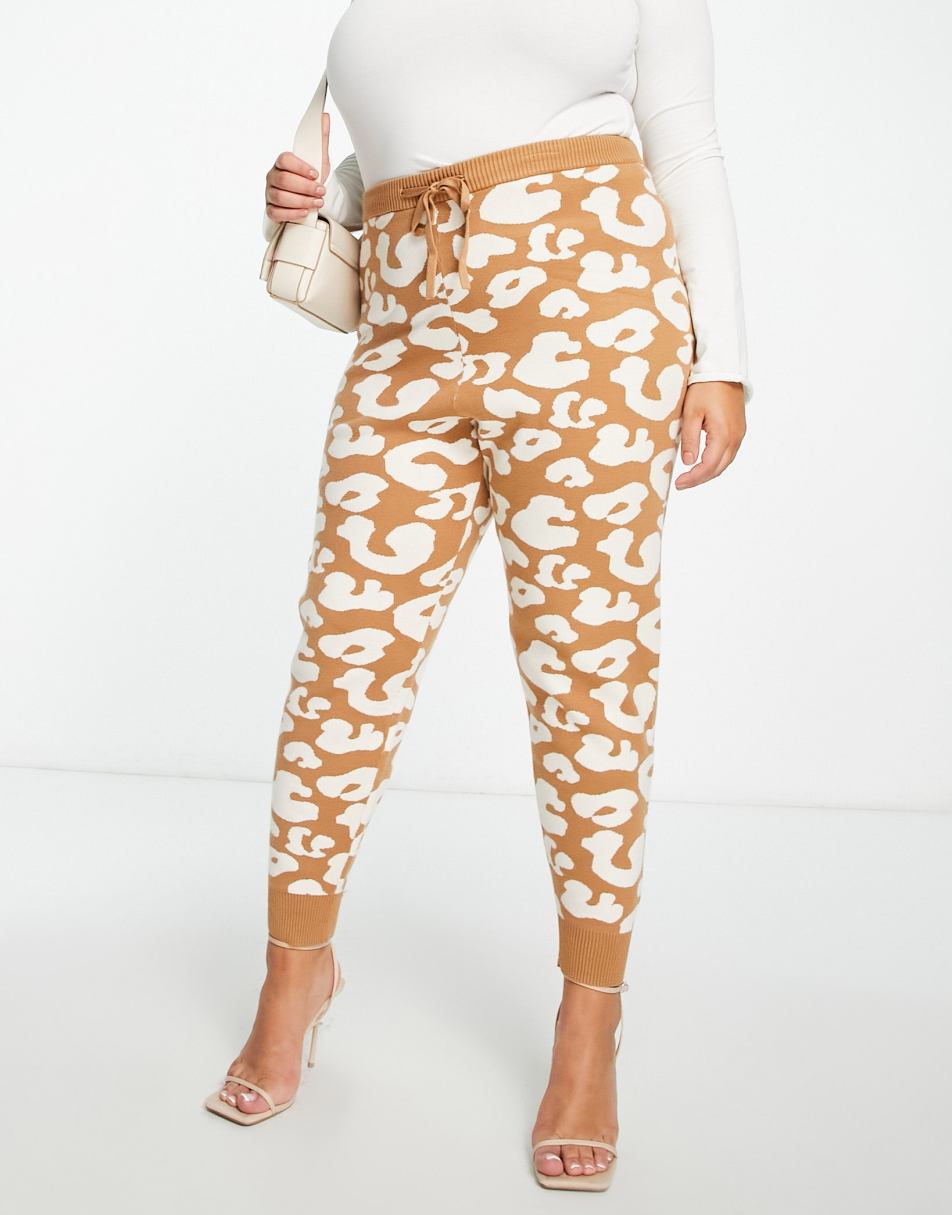 Never Fully Dressed Plus knitted jogger co-ord in leopard print