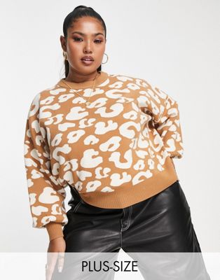 Never Fully Dressed Plus knitted jumper co-ord in leopard print