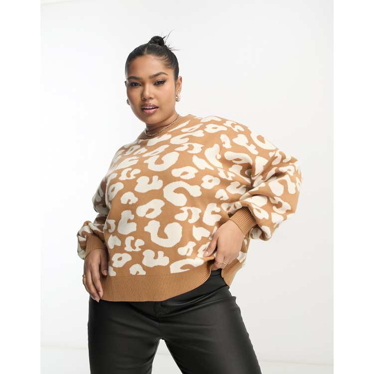 Never Fully Dressed Plus knitted jumper co ord in leopard print ASOS