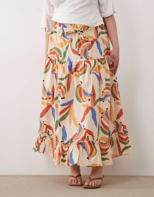 Never Fully Dressed Plus – Kremowa warstwowa spódnica bawełniana maxi ze wzorem w banany, 2 z 5