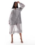 [Never Fully Dressed Plus] Never Fully Dressed Plus Lila sequin shirt midaxi dress in gunmetal-Grey 20 Gunmetal