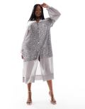 Never Fully Dressed Plus Lila sequin shirt midaxi dress in gunmetal-Grey