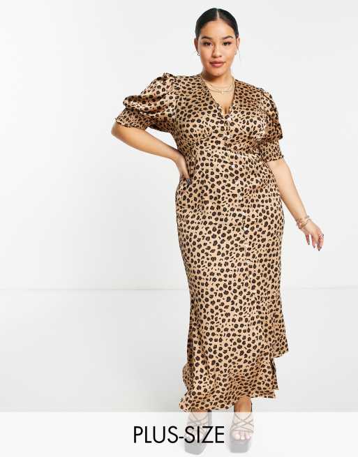 Never Fully Dressed Plus Lindos Lange jurk met knoopjes en luipaardprint ASOS