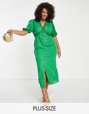 Never Fully Dressed Plus Lindos tea midaxi dress in green star print